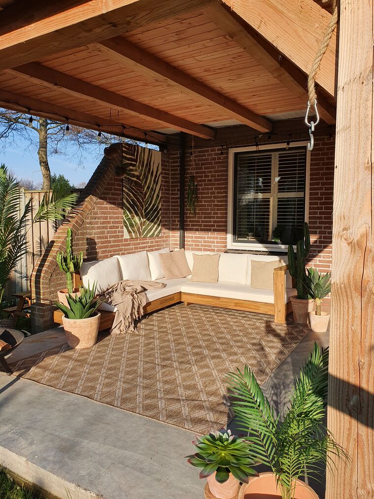 Left Hand 5 Seater Acacia Wood Garden Corner Sofa Set White MARETTIMO