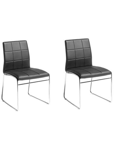 Conjunto de 2 sillas de comedor de piel sintética negro/plateado KIRON