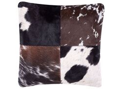 Tummanruskea koristetyyny lehmännahka tilkkukuviolla 45 x 45 cm MARADY