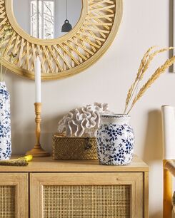 Kukkamaljakko kivitavara valkoinen/laivastonsininen 18 cm AMIDA