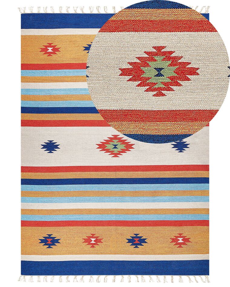 Kelim Teppich Baumwolle mehrfarbig 200 x 300 cm geometrisches Muster Kurzflor TARONIK_869909