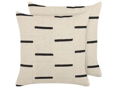 Set of 2 Cotton Cushions Striped 45 x 45 cm Beige and Black ABIES