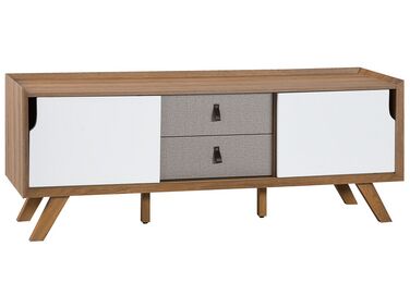 TV-Möbel weiß / heller Holzfarbton mit 2 Schubladen 142 x 42 x 56 cm ACTON