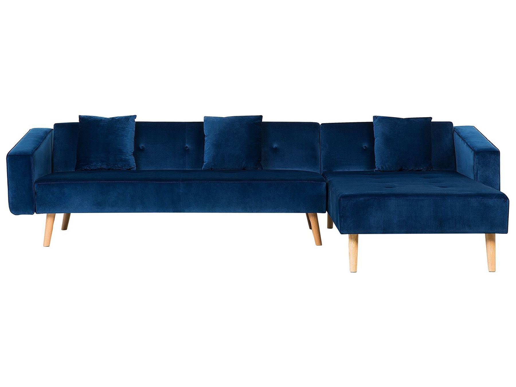 Left Hand Velvet Corner Sofa Bed Blue VADSO Beliani.co.uk