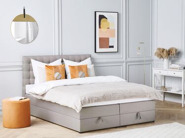 Fabric EU King Size Divan Bed Light Grey MAGNATE