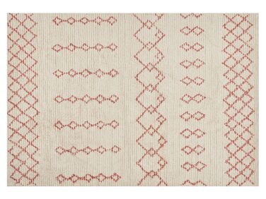 Teppich Baumwolle beige / rosa 140 x 200 cm geometrisches Muster Kurzflor BUXAR