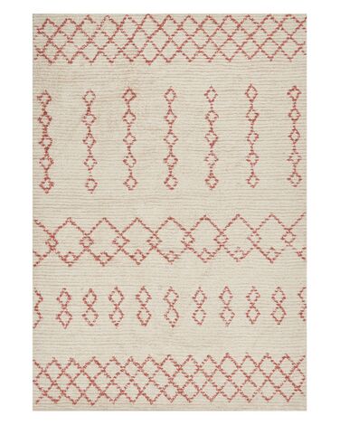 Teppich Baumwolle beige / rosa 140 x 200 cm geometrisches Muster Kurzflor BUXAR