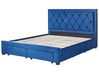 Velvet EU Super King Size Bed with Storage Navy Blue LIEVIN_858010