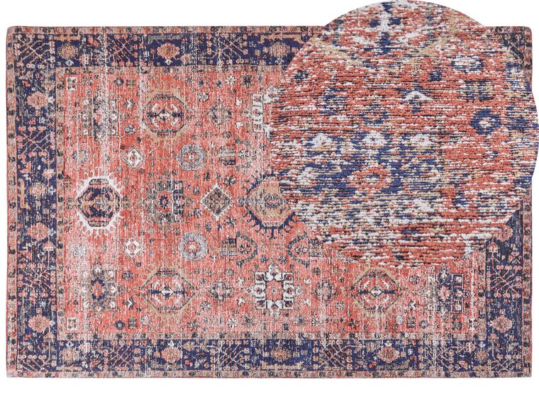 Teppich Baumwolle rot / blau 200 x 300 cm orientalisches Muster Kurzflor KURIN_862997