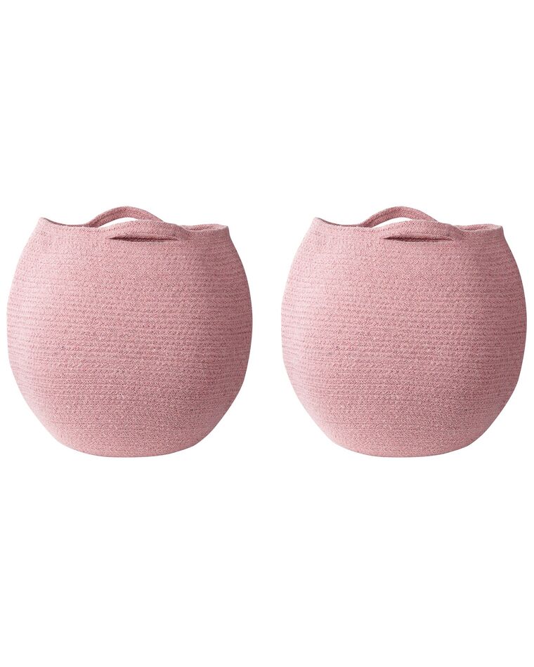 Set of 2 Cotton Baskets Pink PANJGUR_846406