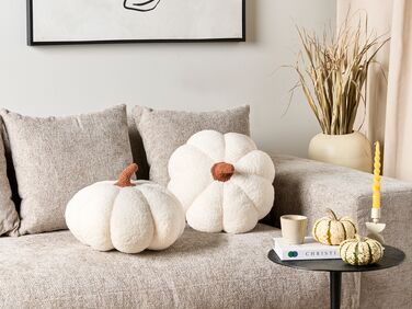 Set of 2 Boucle Cushions Pumpkin ⌀ 35 cm White MUNCHKIN