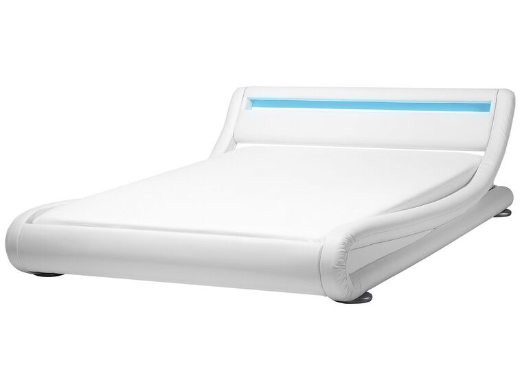 Łóżko wodne LED ekoskóra 180 x 200 cm białe AVIGNON_704835