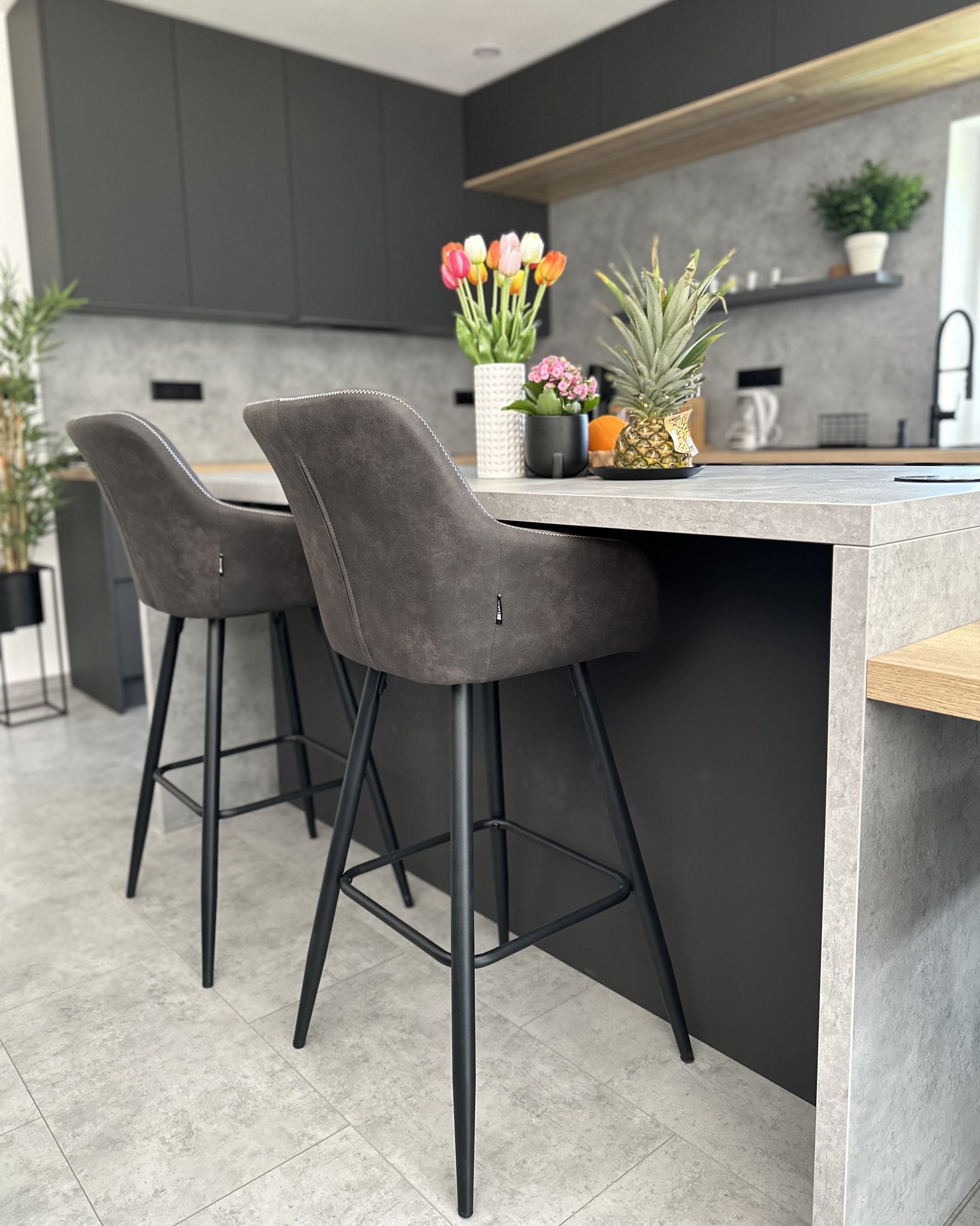 Set of 2 Fabric Bar Chairs Grey DARIEN Beliani.co.uk