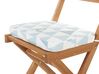 Table et 2 chaises de jardin en bois avec coussins bleu et blanc FIJI_764291