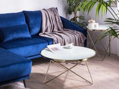 Sohvapöytä lasitasolla metalli valkoinen/kulta MERIDIAN II Sohvapöytä lasitasolla metalli valkoinen/kulta MERIDIAN II