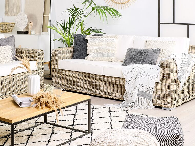 4 Seater Rattan Garden Sofa Set Natural ARDEA Beliani.co.uk