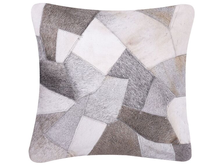 Leather Cushion Patchwork Pattern 45 x 45 cm Grey NEELOOR_755349