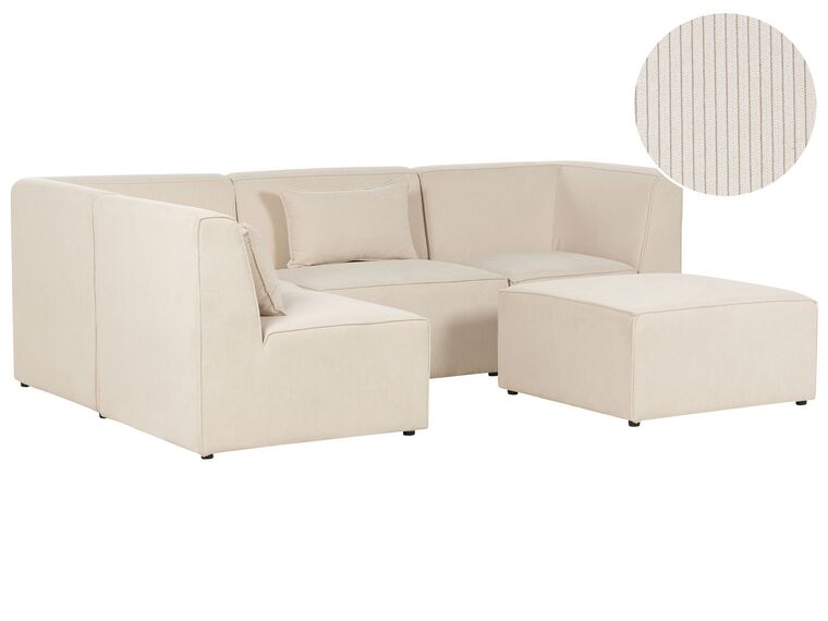 Canapé d'angle côté droit modulable 4 places en velours côtelé beige avec ottoman LEMVIG_875172