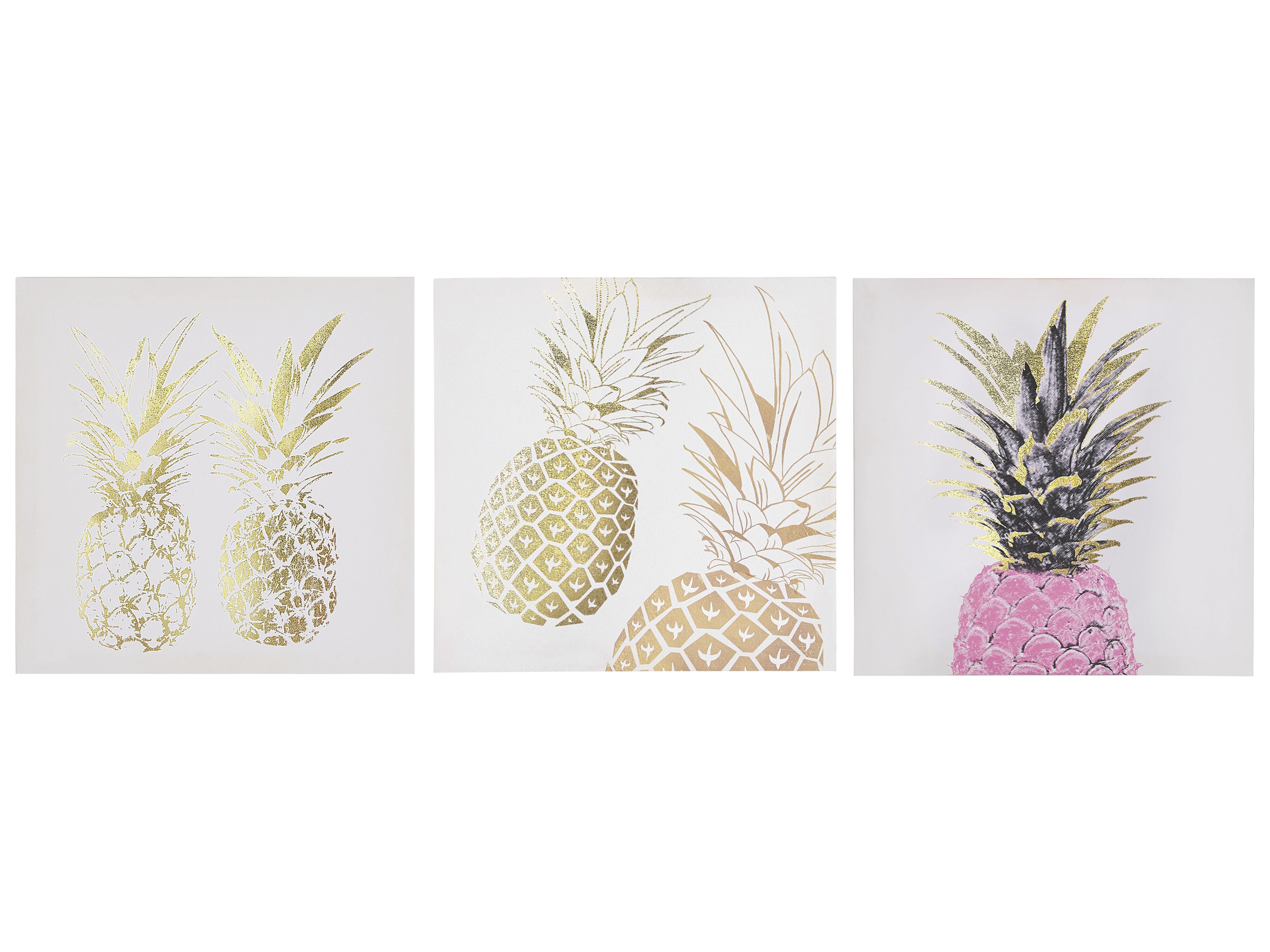 Leinwandbild gold Ananas-Motiv 30 / 30 cm APESIKA rosa x 3er Set