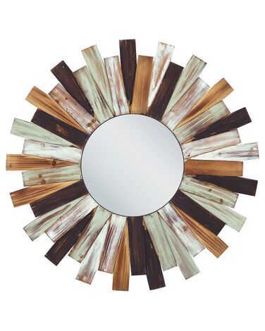 Espejo de pared de madera de abeto clara/blanco/verde ø 75 cm TAMPICO