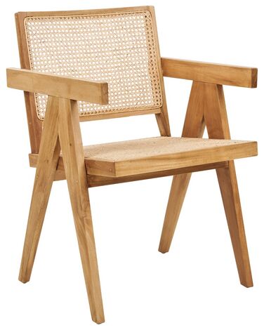 Cadeira de jantar em madeira mogno clara e rattan claro WESTBROOK