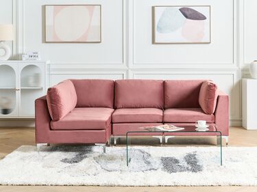 Right Hand 4 Seater Modular Velvet Corner Sofa Pink EVJA