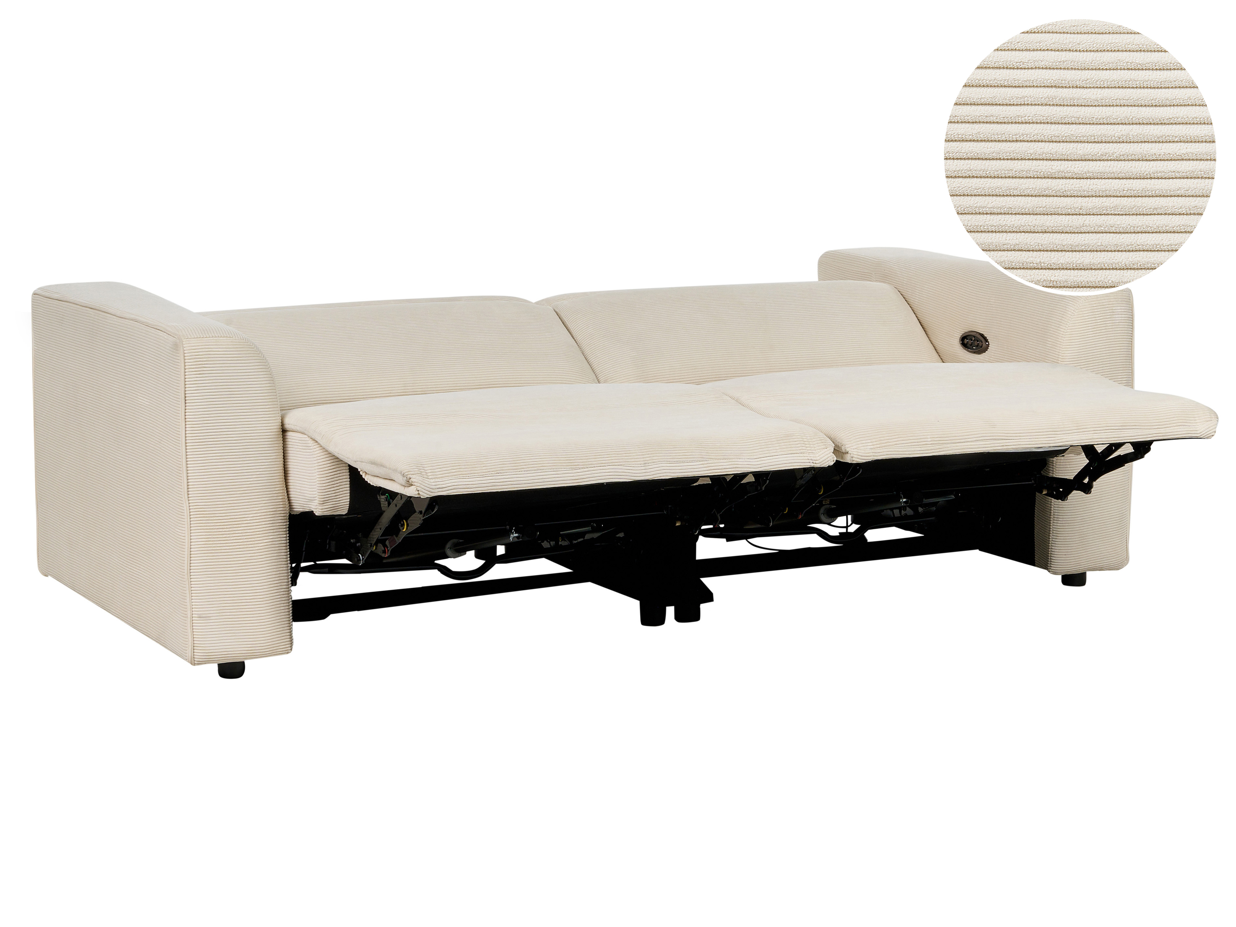 Sofá 2 plazas reclinable eléctrico de pana beige con puerto USB ULVEN_911576