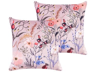 Set of 2 Velvet Cushions Flower Motif 45 x 45 cm Pink ANEMONES