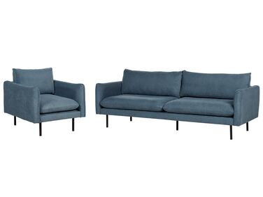 Conjunto de sofás 4 lugares em tecido azul VINTEBRO