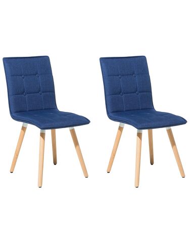 	Conjunto de 2 sillas de comedor de poliéster azul marino/madera clara BROOKLYN