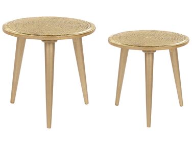 Conjunto de 2 mesas de apoio em madeira de mango dourada NARRA