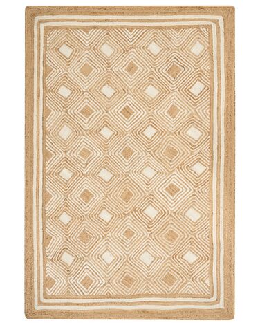 Teppich Jute beige 200 x 300 cm geometrisches Muster Kurzflor MENGEN