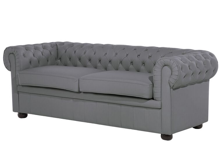 Sofá 3 plazas en piel gris oscuro CHESTERFIELD Beliani.es
