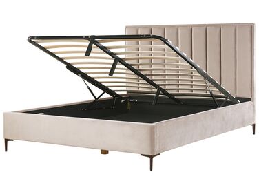Zamatová posteľ s úložným priestorom 180 x 200 cm sivobéžová SEZANNE