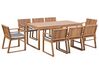 Set da giardino in legno tavolo 8 sedie e cuscini a righe blu SASSARI_774922