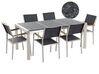 Conjunto de jardín mesa con tablero de piedra natural curtida negra 180 cm, 6 sillas en tela GROSSETO _463069