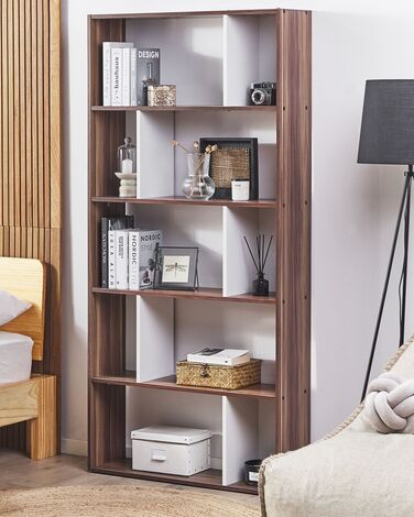 5 Tier Bookcase Dark Wood and White ORILLA