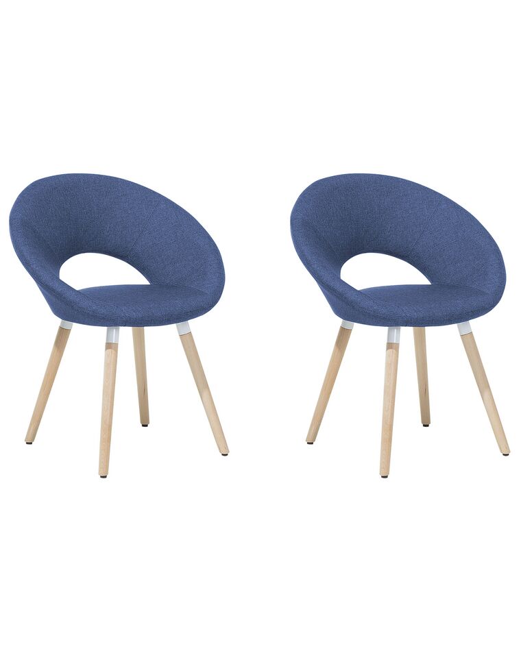 Conjunto de 2 sillas de comedor de poliéster azul marino/madera clara ROSLYN_696312