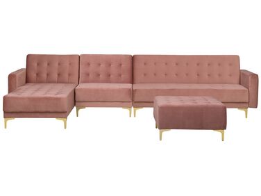 Right Hand Modular Velvet Sofa with Ottoman Pink ABERDEEN