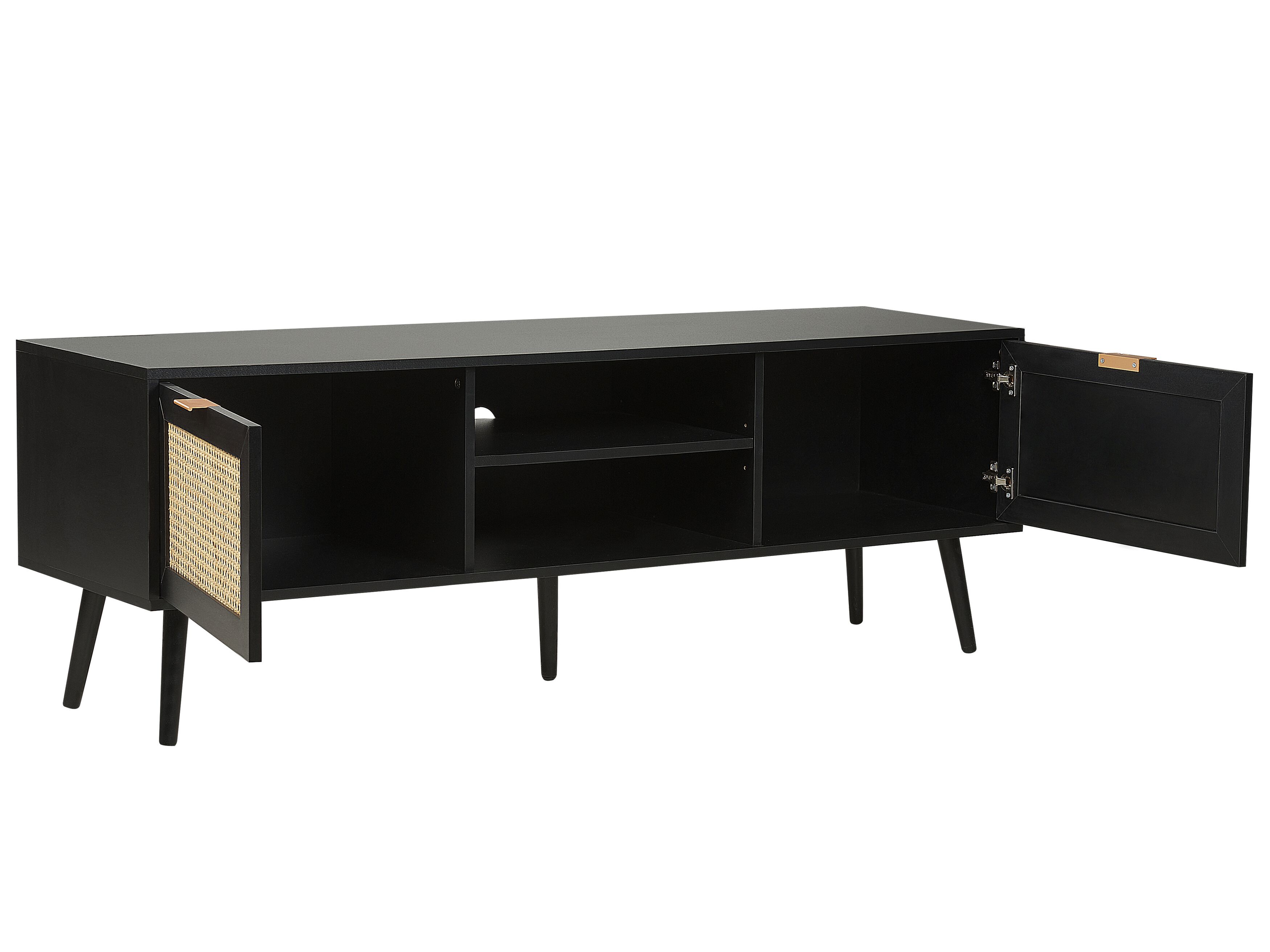 TV M bel Rattan Schwarz Beige 2 T ren 150 X 40 X 52 Cm OPOCO Beliani at Tv m bel rattan schwarz beige 2 t ren 150 x 40 x 52 cm opoco beliani at