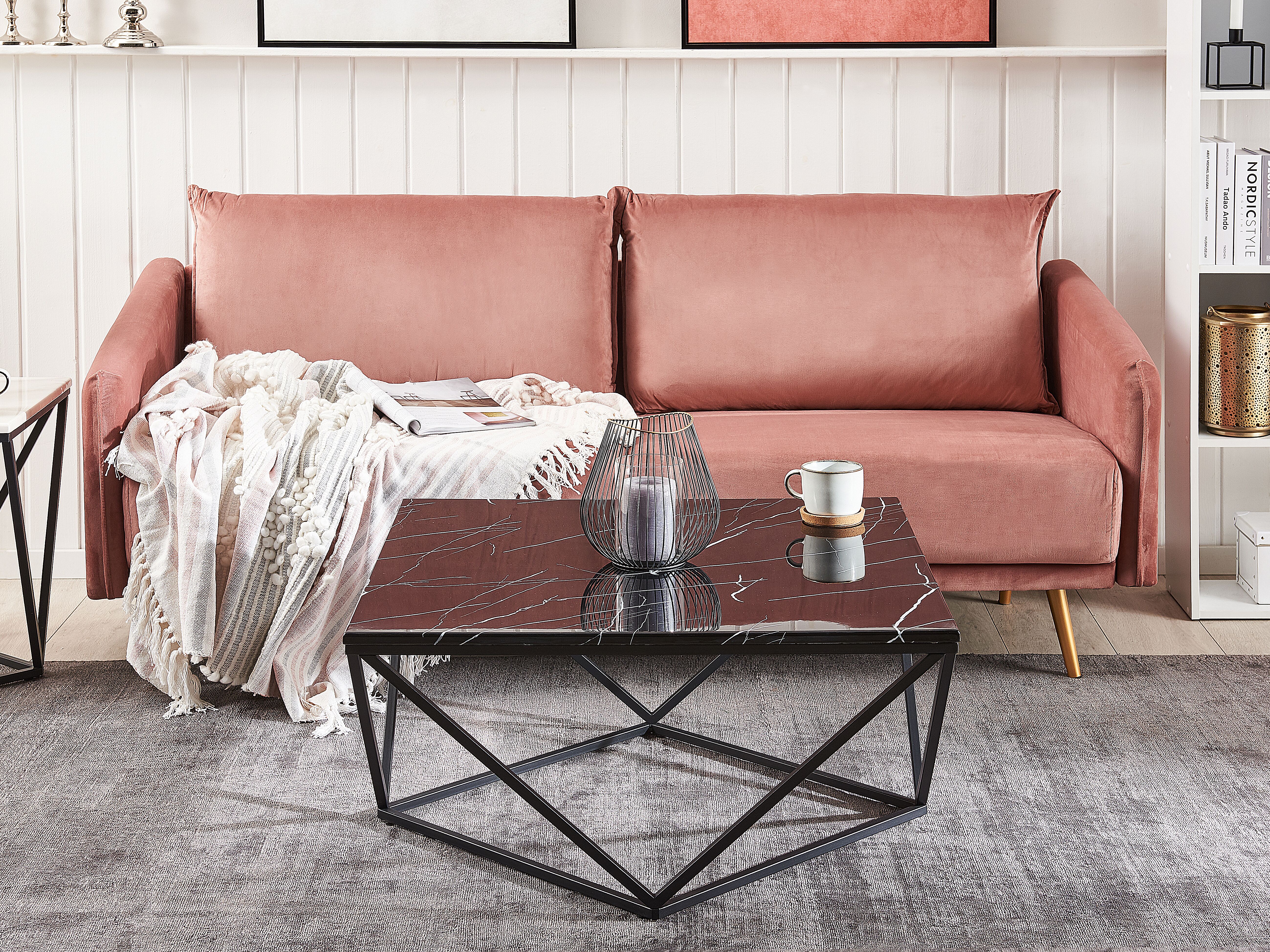 Couchtisch Schwarz Schwarz Marmor Optik Quadratisch 80 X 80 Cm Malibu Beliani De