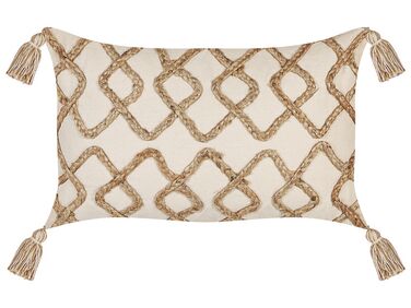 Coussin décoratif avec motif géométrique en coton 30 x 50 cm beige INCANA