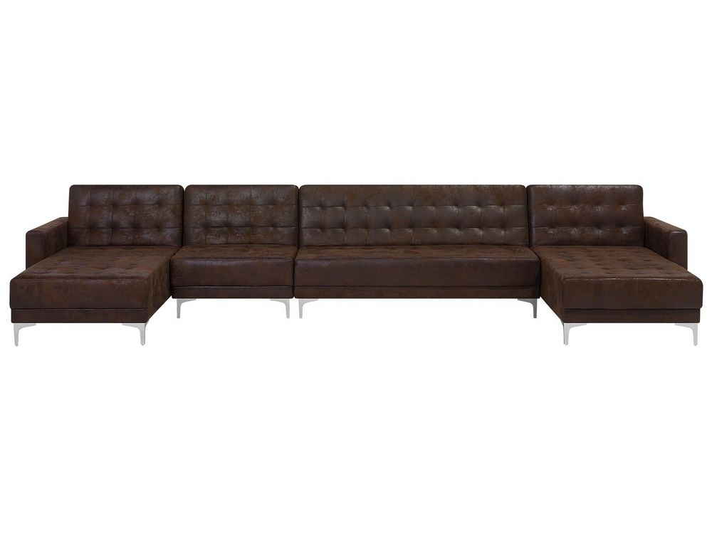 Canape Panoramique Convertible En Simili Cuir Marron 6 Places Aberdeen Beliani Fr