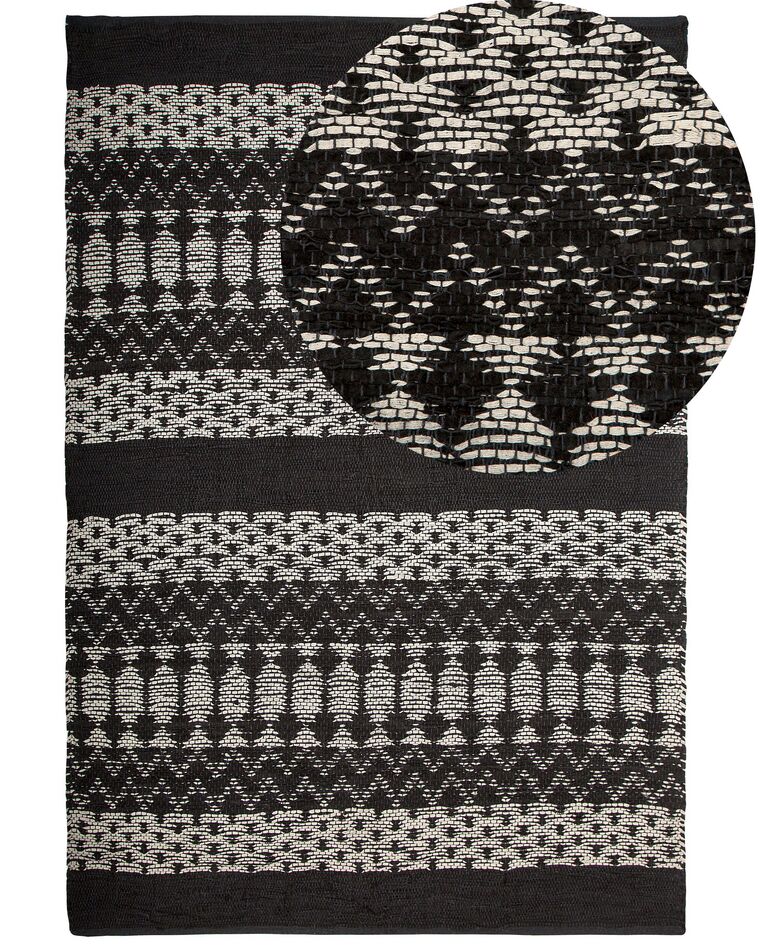 Teppich Leder schwarz / beige 140 x 200 cm abstraktes Muster Kurzflor SOKUN_757872