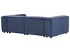 Kombinálható kétszemélyes kék kordbársony kanapé ottománnal APRICA_909029