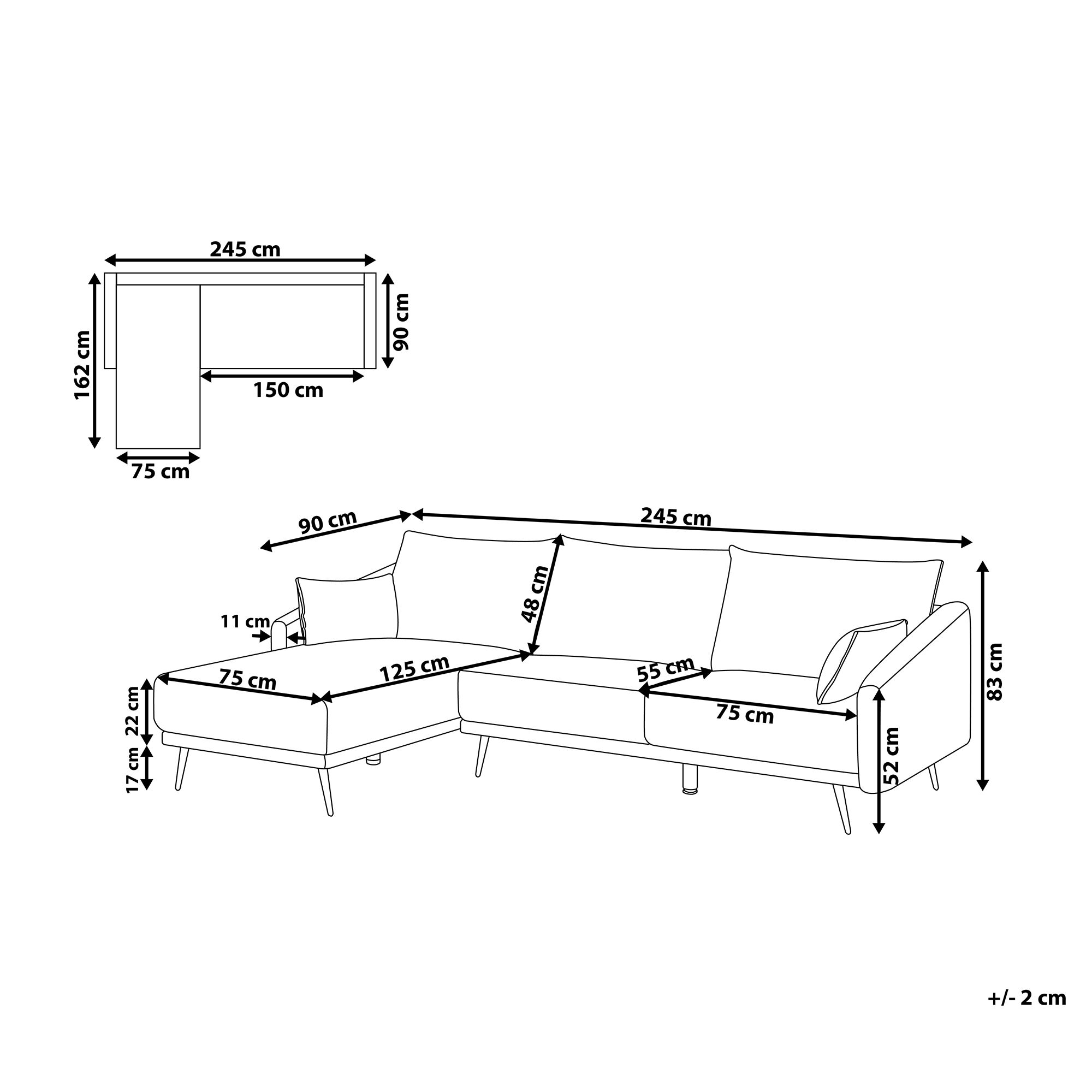 Narożnik LED welurowy niebieski VARDE