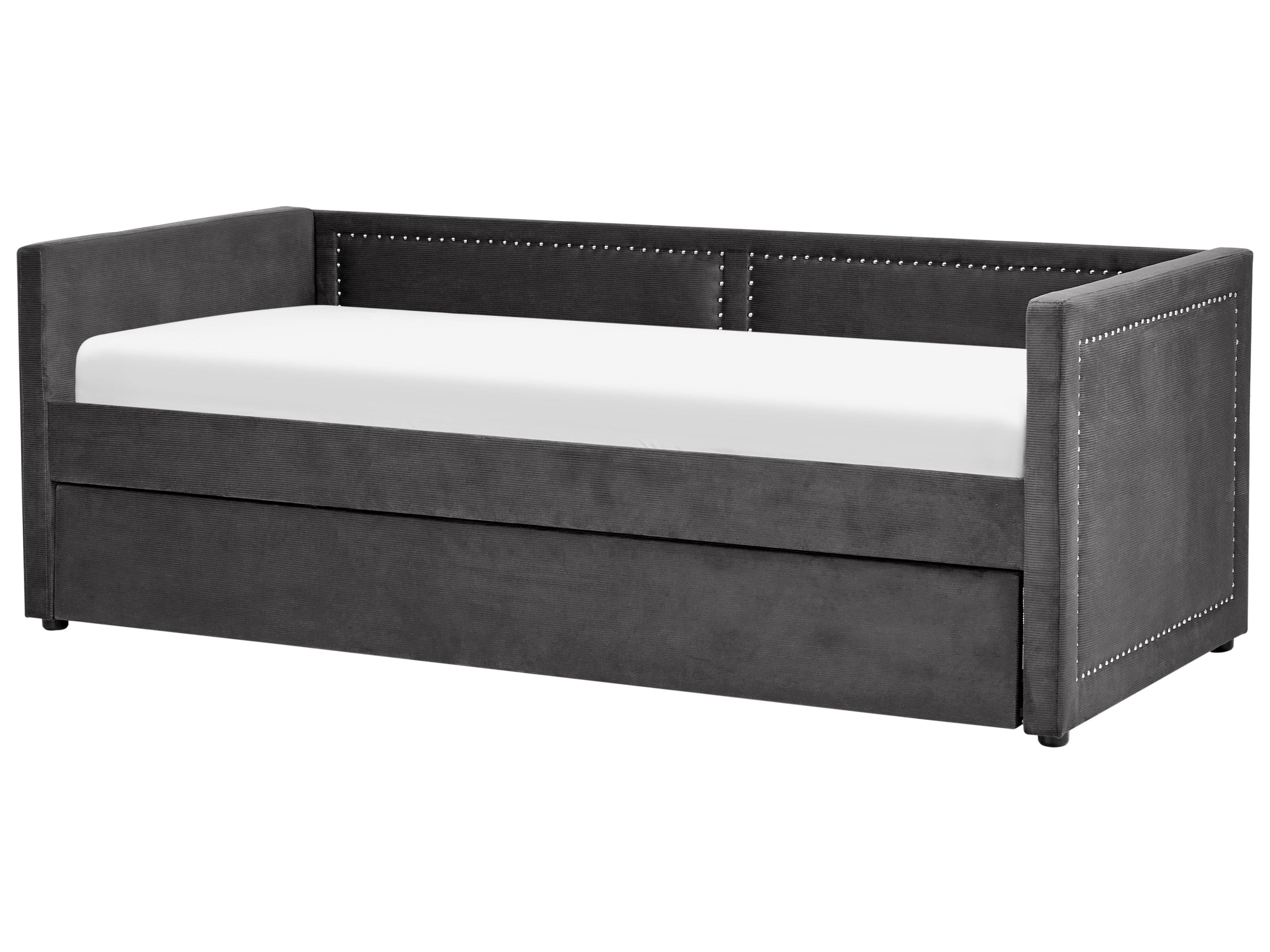 Corduroy EU Single Trundle Bed Dark Grey MIMIZAN Beliani.co.uk