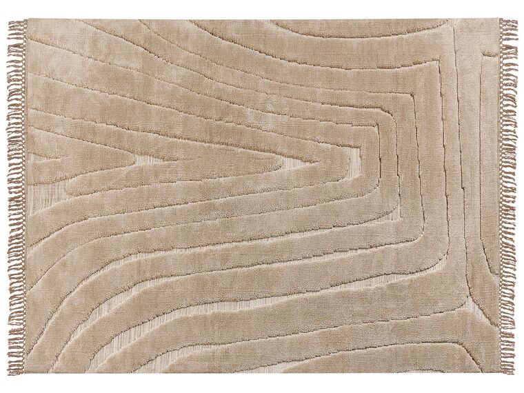 Teppich beige 300 x 400 cm mit Fransen Kurzflor SAZOO_883757
