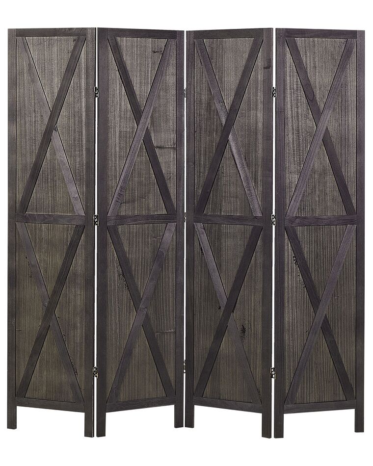 Dřevěný 4dílný skládací paraván 170 x 163 cm tmavě hnědý RIDANNA ...