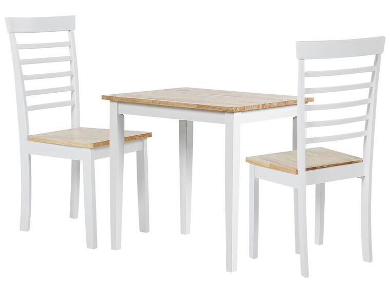 Spisegruppesett bord og 2 stoler hvit/lysetre BATTERS_785842